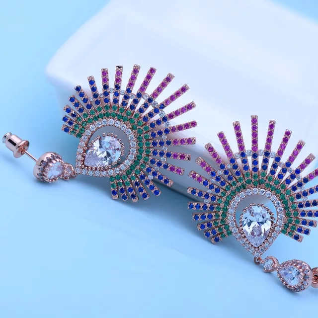 Multi Coloured Peacock Style Earring