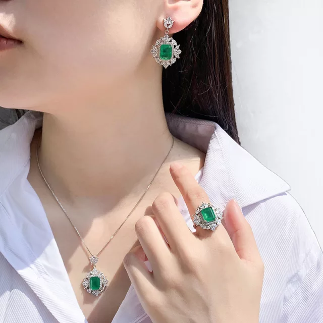 Classic Emerald Pendant Earring Set