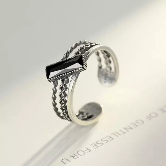 Silver Black Stone Ring