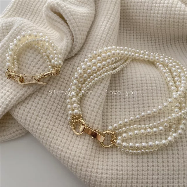 Elegant Multi Layer Pearl Necklace with Bracelet