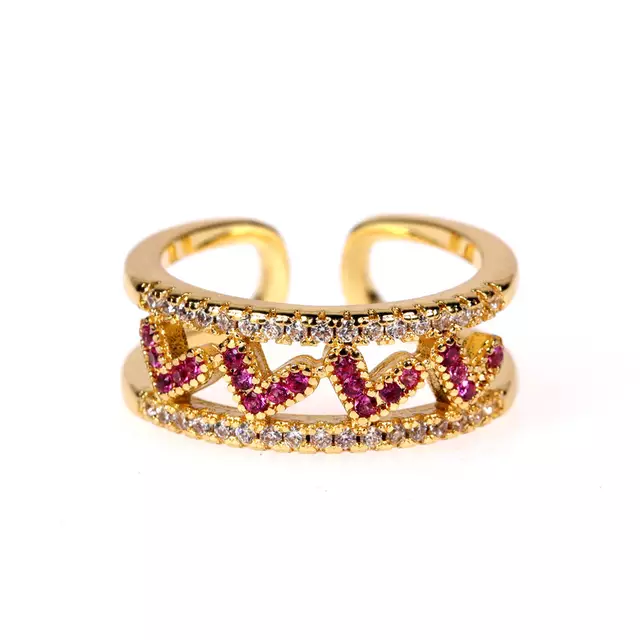 Cute Gold Pink Heart Ring