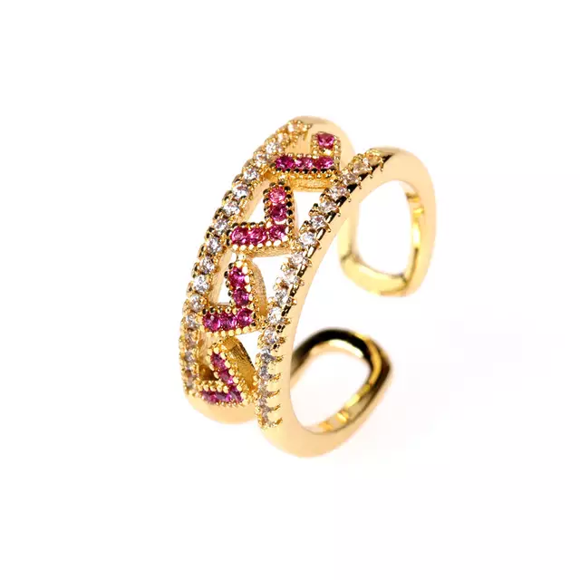 Cute Gold Pink Heart Ring