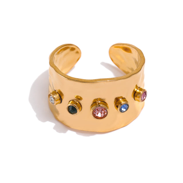 Anti Tarnish Multi Colour Gold Ring