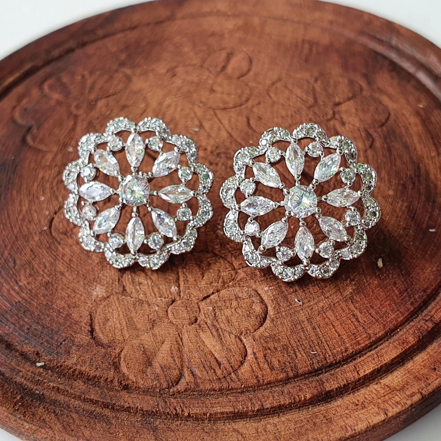 Silver Crystal Flower Earring