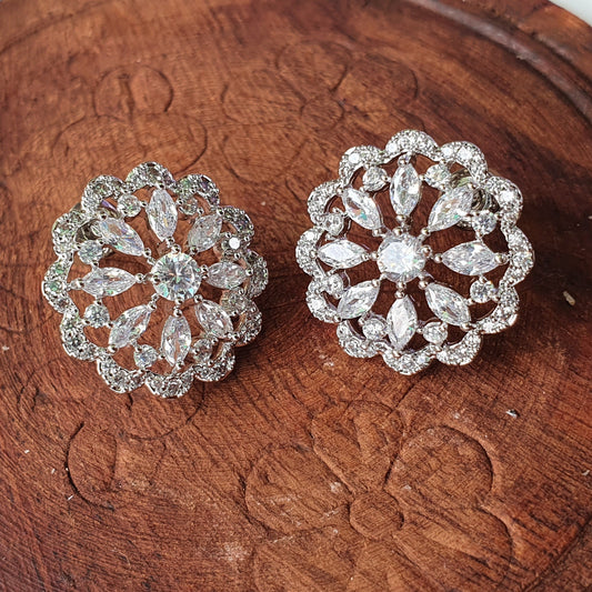 Silver Crystal Flower Earring