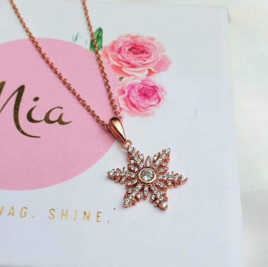 925 Silver Chain with Rosegold Snowflake Pendant