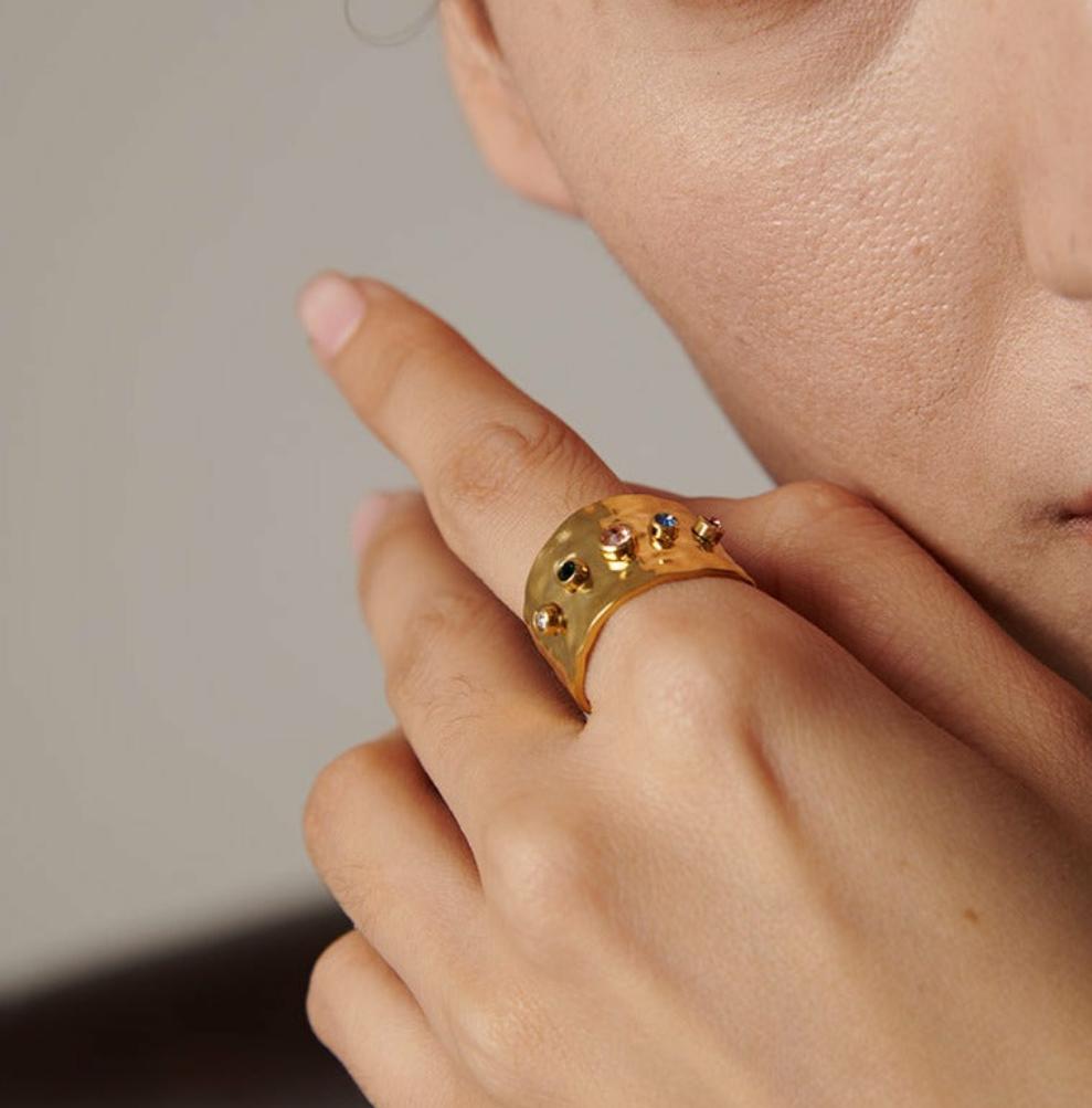 Anti Tarnish Multi Colour Gold Ring