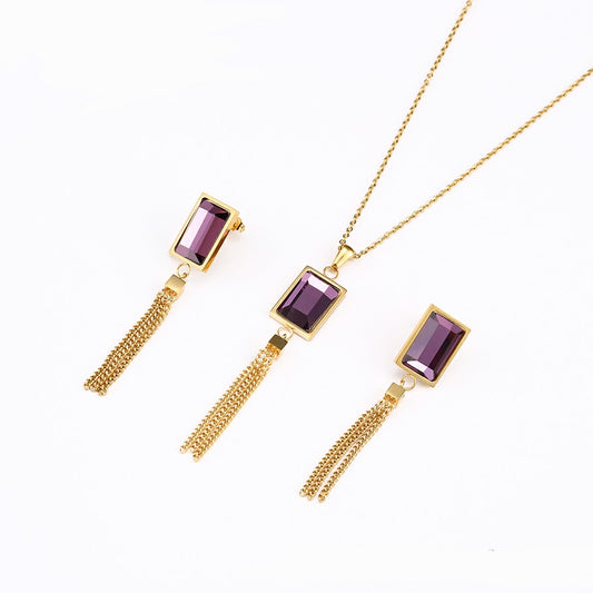 Purple Crystal Necklace Earring Set