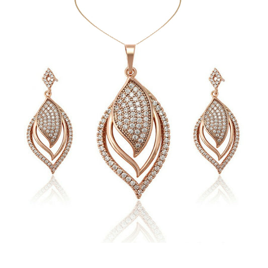 Elegant Rosegold Pendant Earring Set