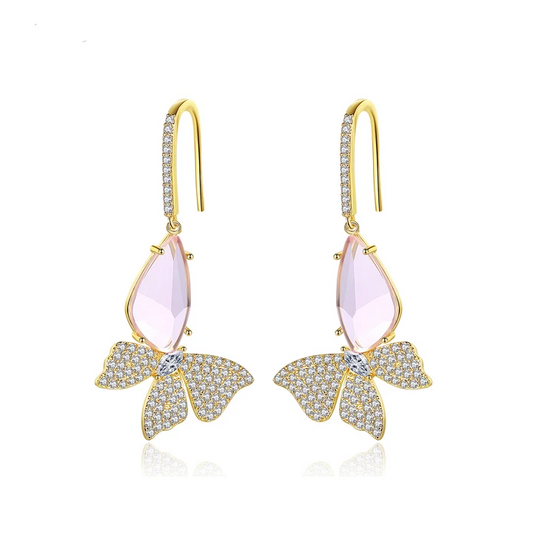 Elegant Pink Stone Butterfly Earring