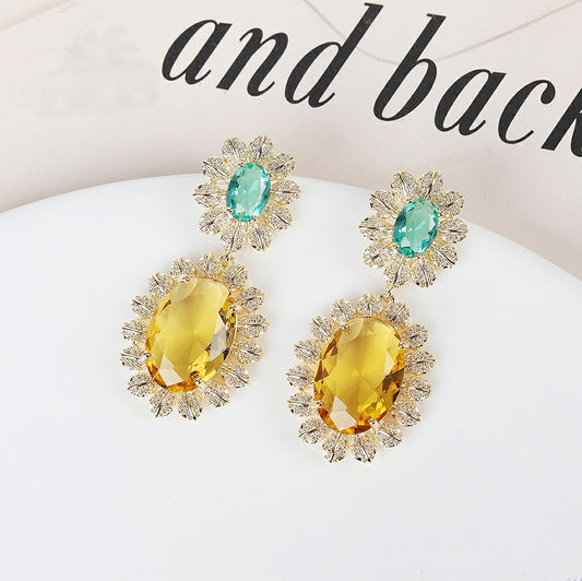 Stunning Yellow Blue Crystal Earring