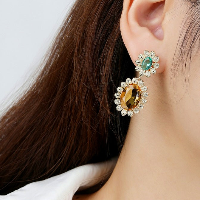 Stunning Yellow Blue Crystal Earring