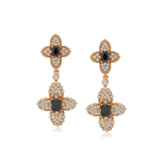 Pretty Black Stone Floral Earring