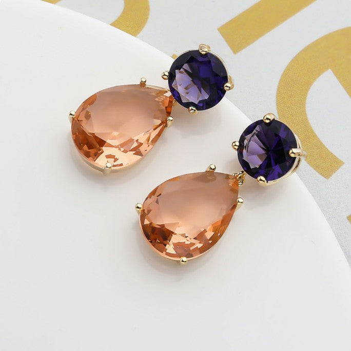 Purple Orange Crystal Earring