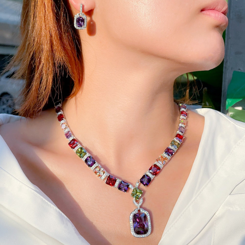Luxury Princess cut Multicolor Necklace