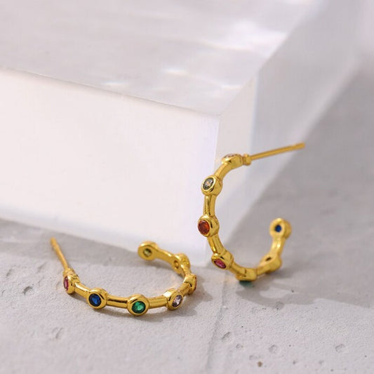 Cute Multi Colour Gold Hoops