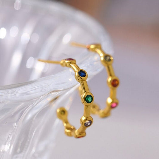 Cute Multi Colour Gold Hoops